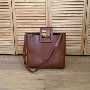 STAUD SHIRLEY LEATHER BAG IN SADDLE